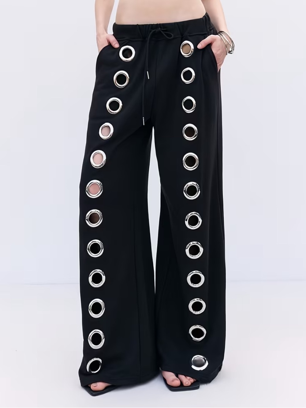Women's 2025 New Style Metal Ring Wide-Leg Pants, Trendy Loose-Fit Flowy Pants